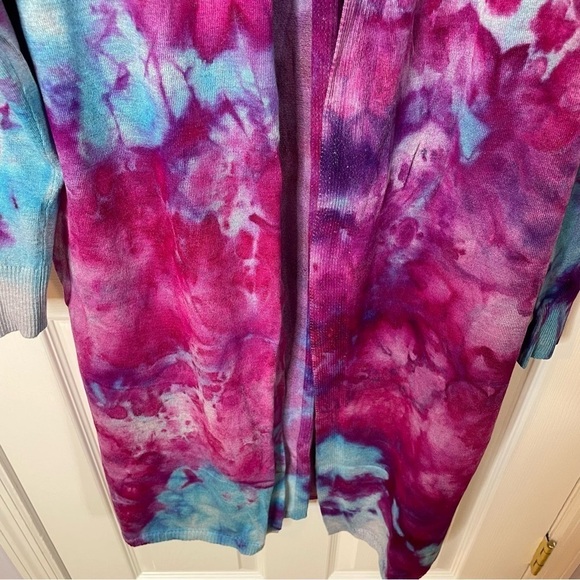 Hand tie dyed duster cardigan topper sweater jacket galaxy purple turquoise XL - Picture 5 of 10
